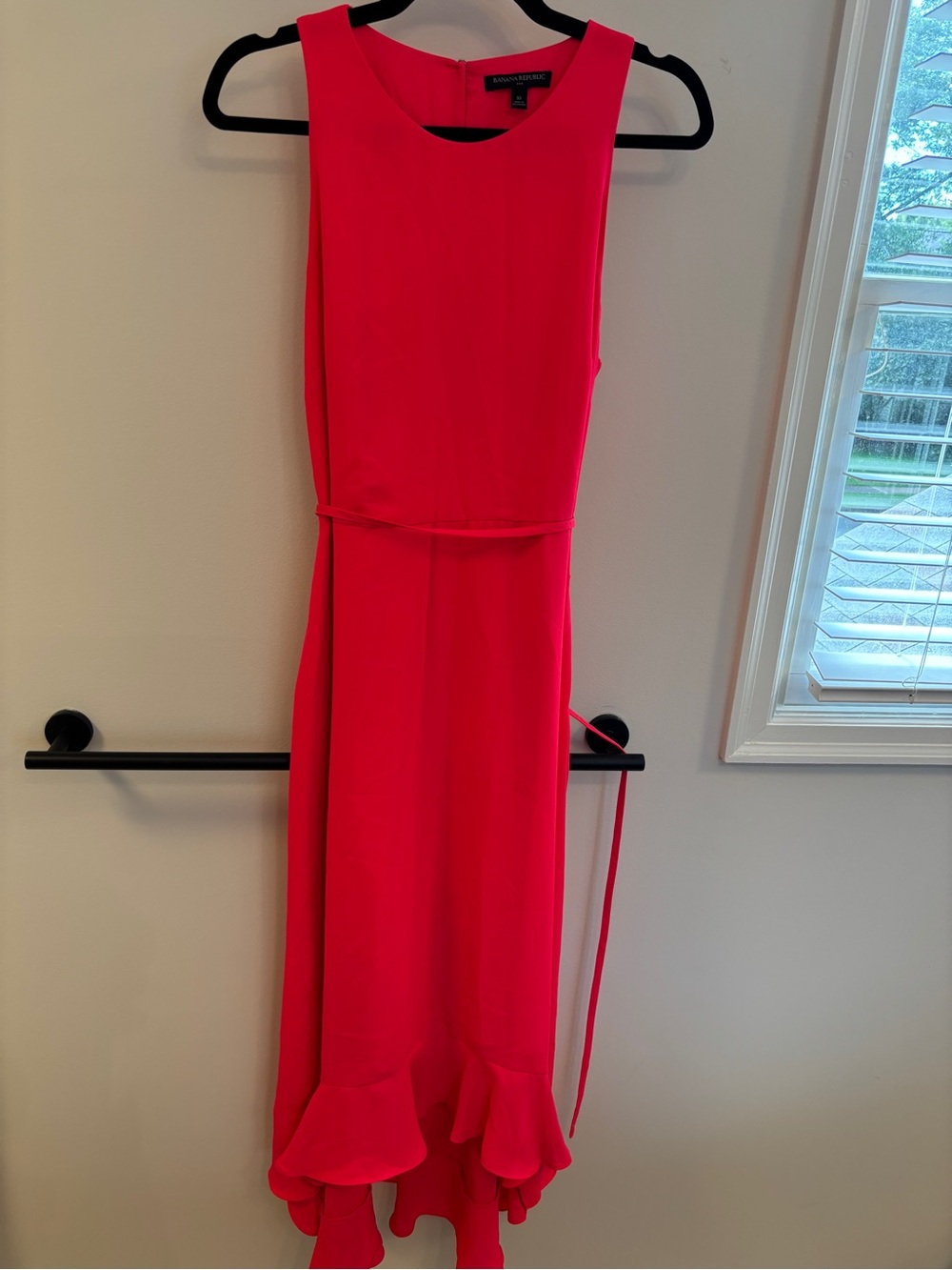 Banana Republic Women's Bright Pink Ruffle-Hem Sleeveless Dress